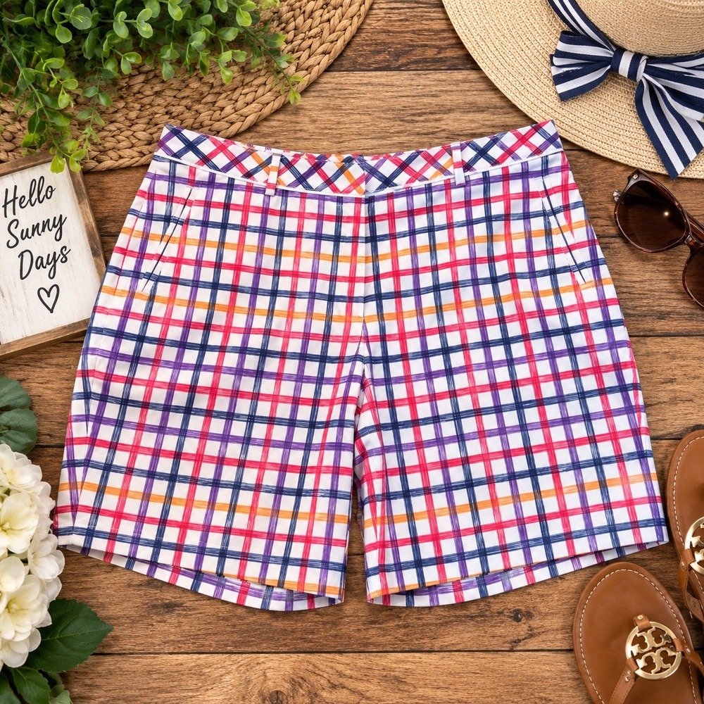 Lady Hagen Womens Plaid Golf Shorts Multi-Color Purple Orange White Size 12